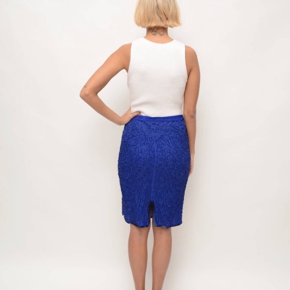 Vintage Silk Beaded Blue Skirt - Picture 4 of 6